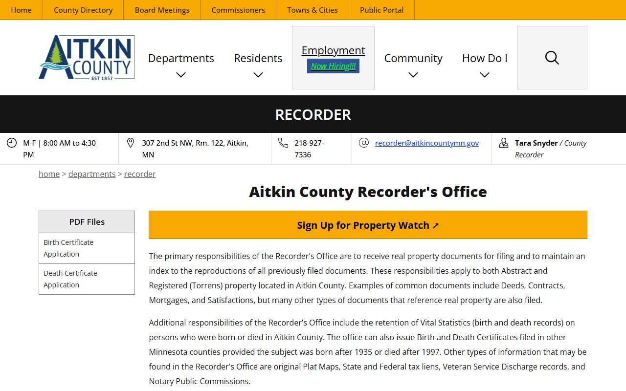 Aitkin County deed records - Recorder's Office website