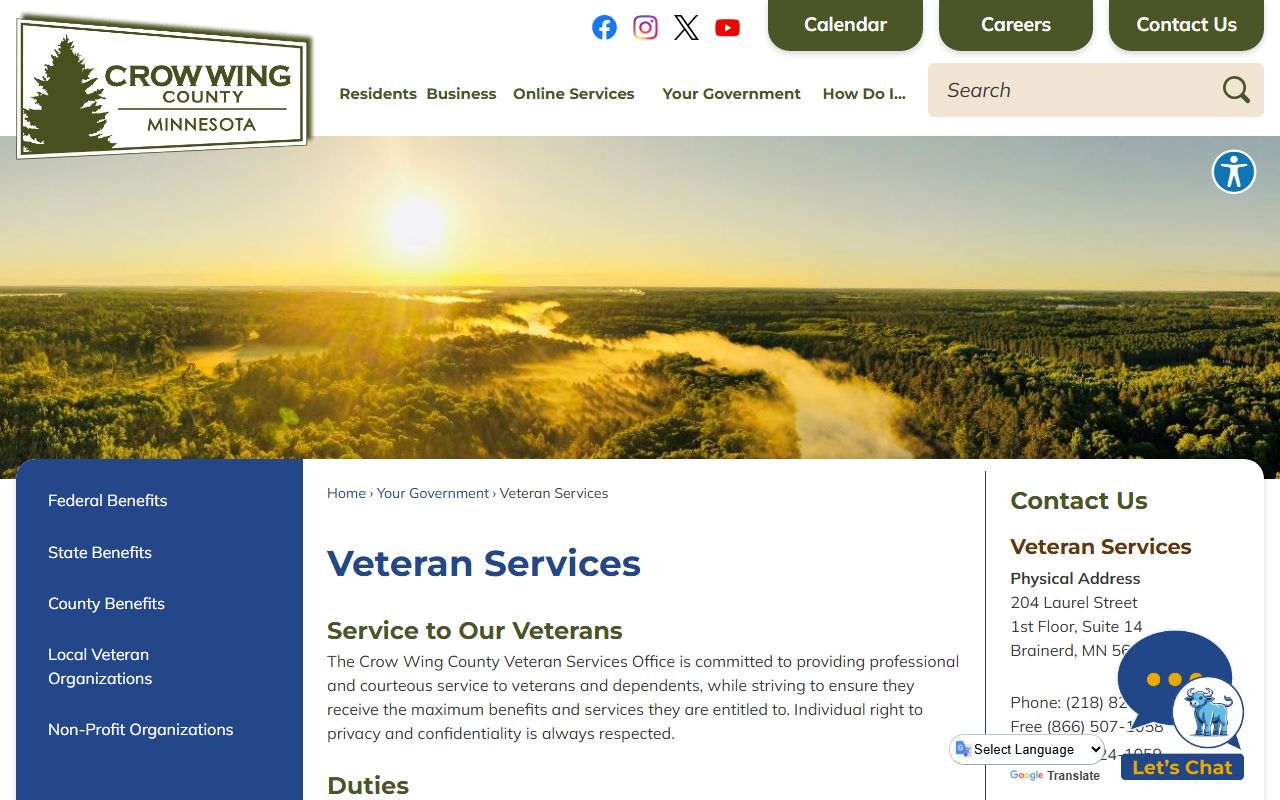 Crow Wing County Recorder page showing recording services and contact information