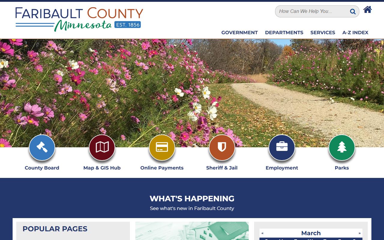 Faribault County Minnesota homepage with links to recorder office and property records