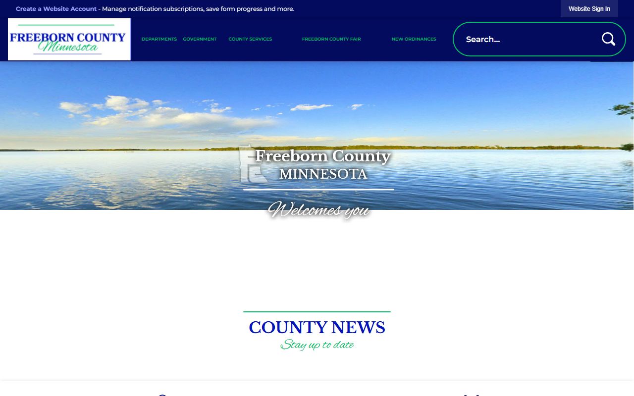 Freeborn County Minnesota homepage with access to recorder and property records
