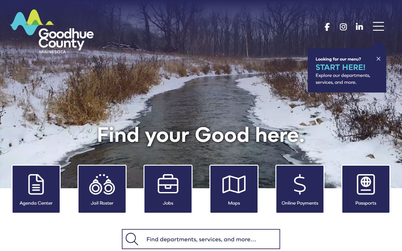Goodhue County Minnesota homepage with recorder office and deed records access