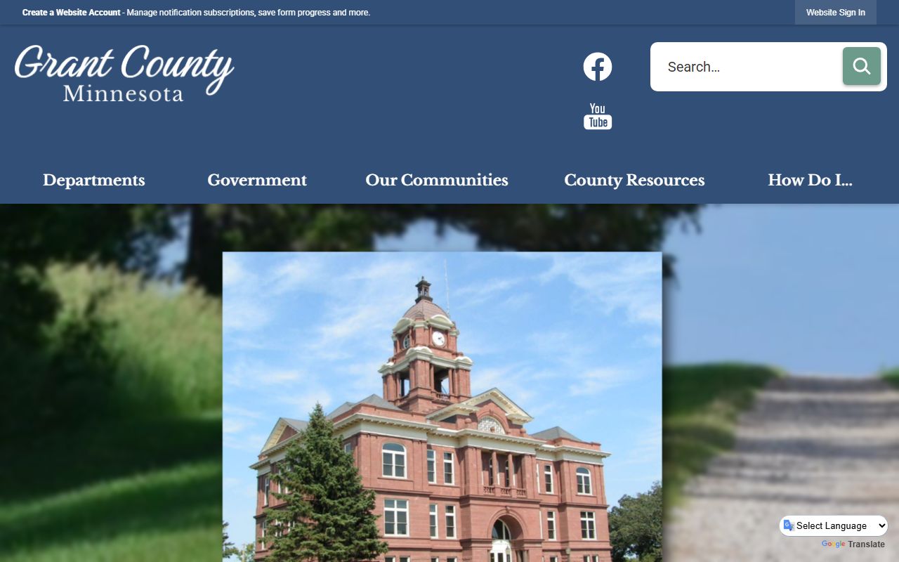 Grant County Minnesota homepage with registrar of deeds and property records access