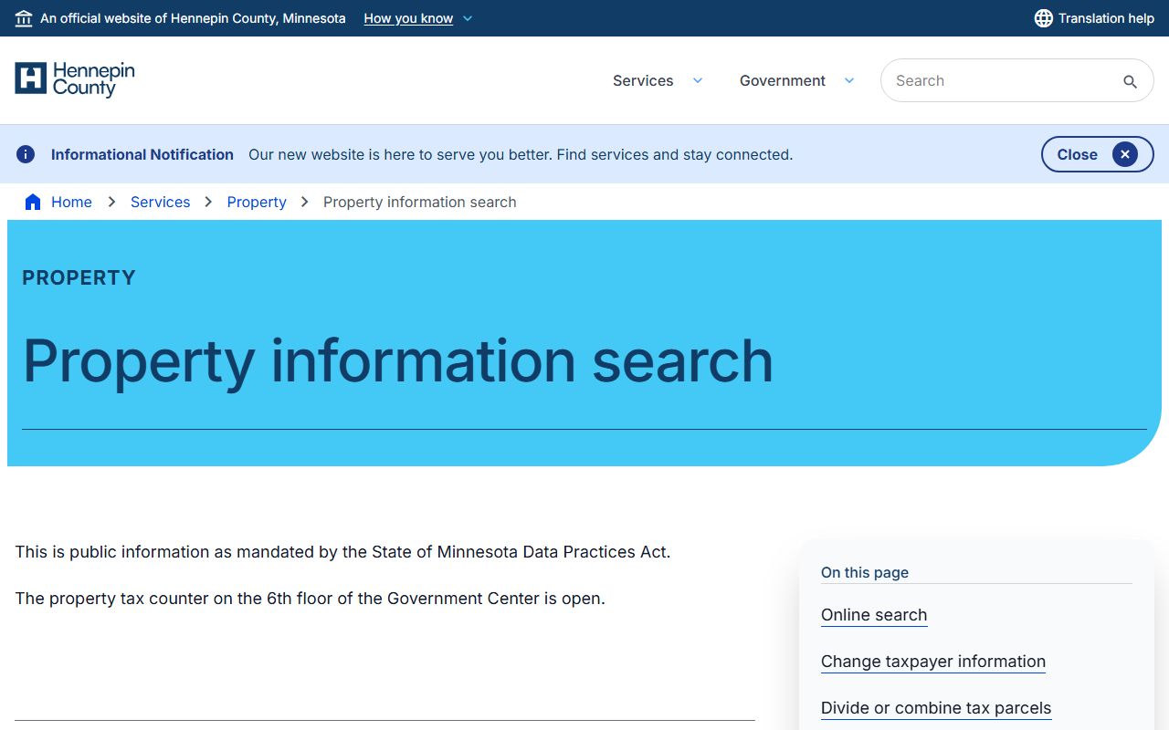 Hennepin County Property Information Search portal for ownership and deed research