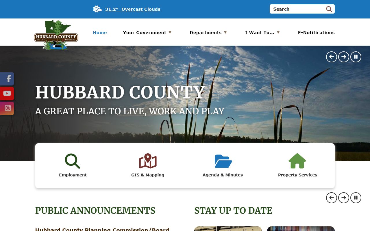 Hubbard County Minnesota homepage with recorder office and deed records access