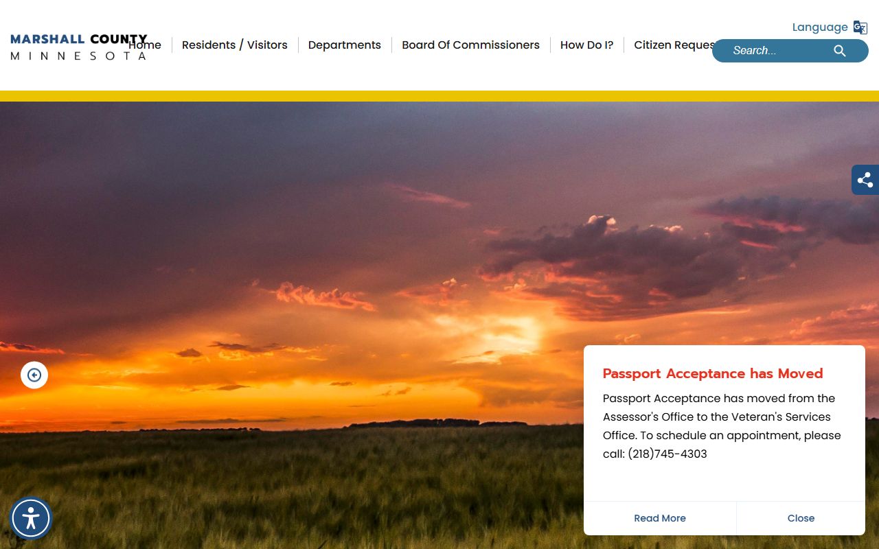 Marshall County Recorder website showing deed records, abstract services, and county information