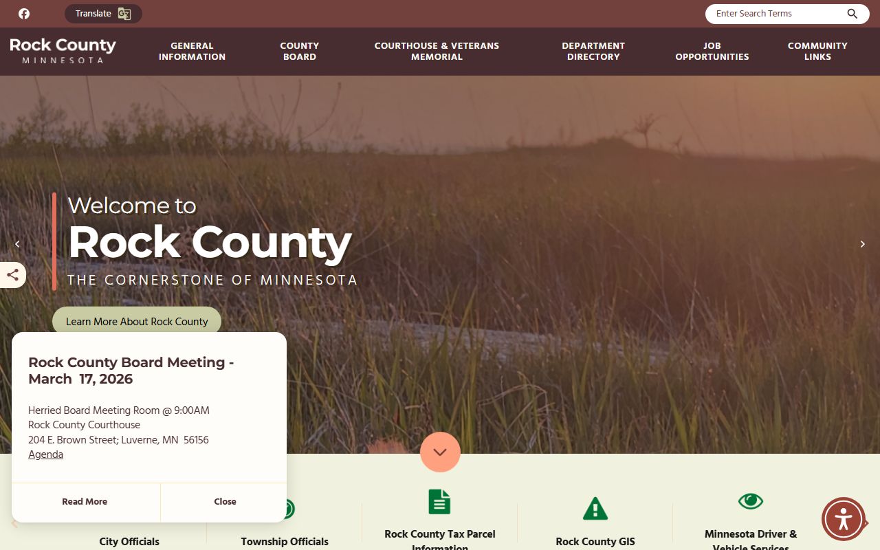 Rock County homepage with recorder and deed records information