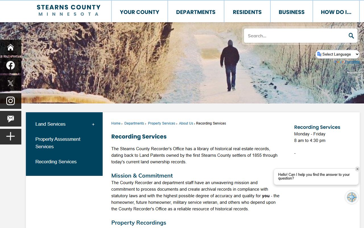 Stearns County Recording Services page for deed records and land document access