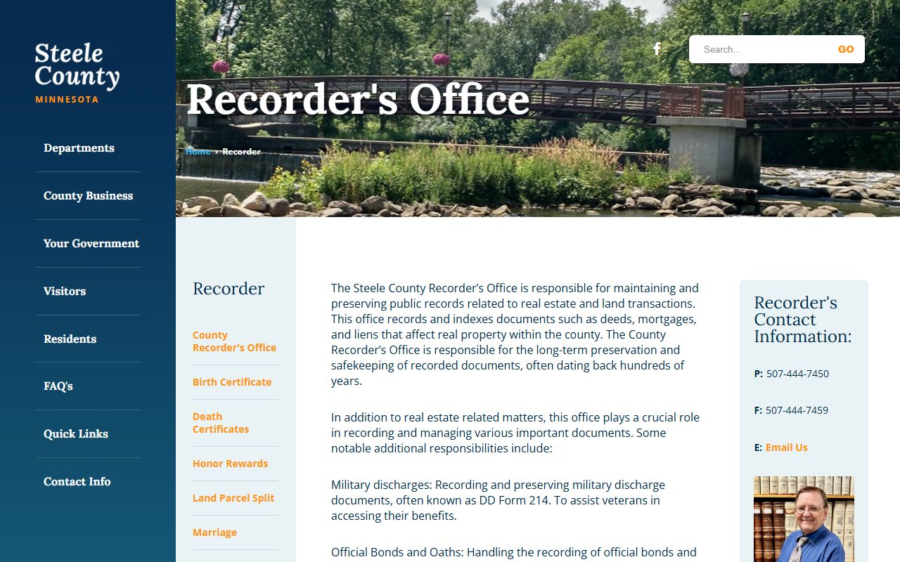Steele County Recorder's office page for deed records and online search access