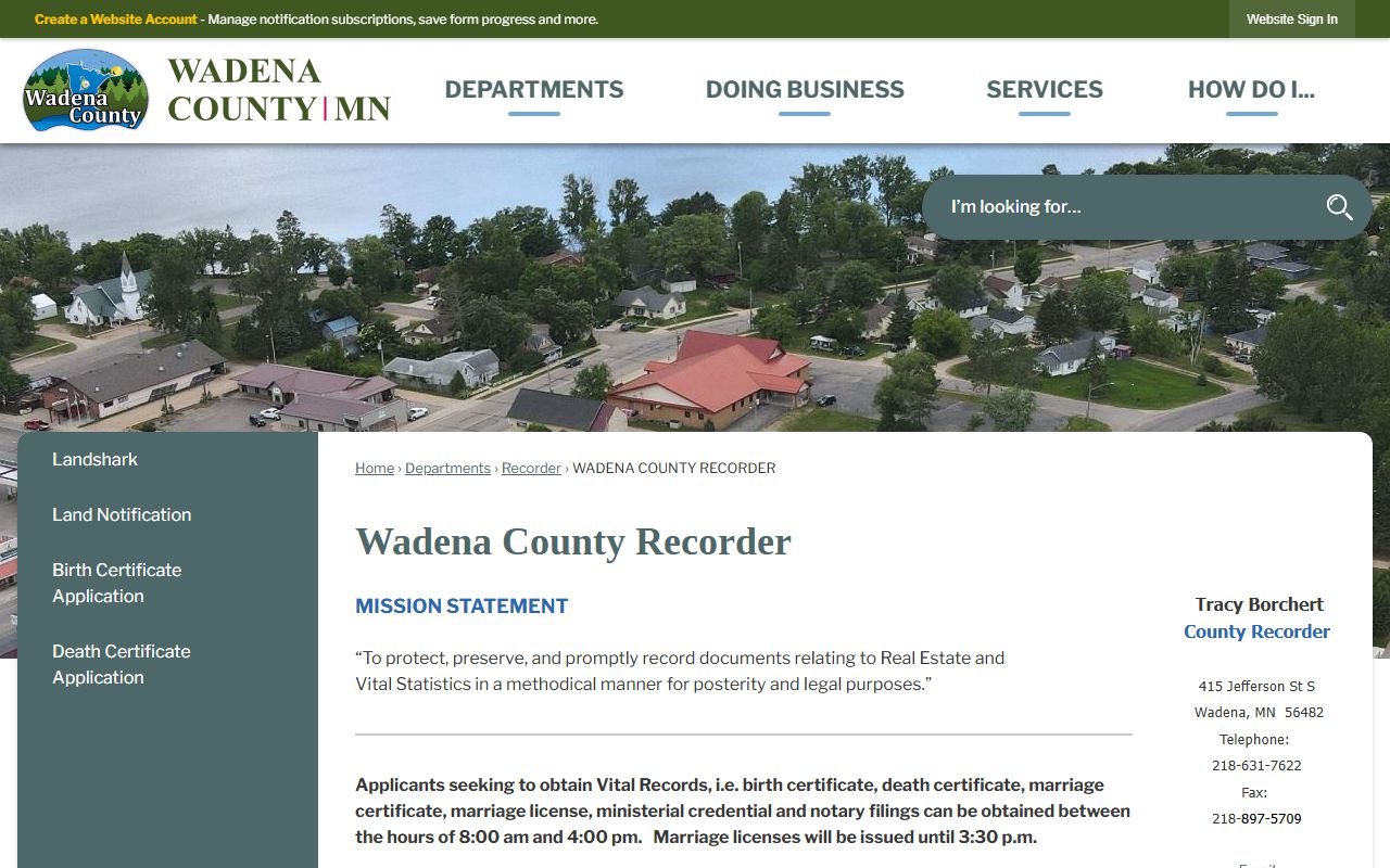 Wadena County deed records recorder's office page