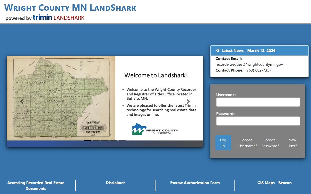 Wright County deed records LandShark online access portal